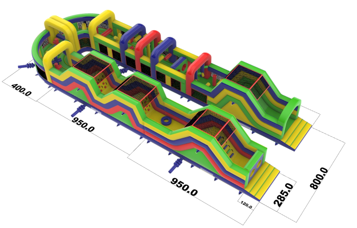 Надувная полоса препятствий "Разноцветная", 23*8*3,5 м