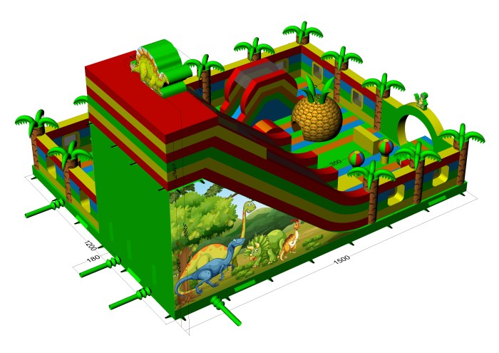 Надувная горка "Динолэнд" 15*12*10 м