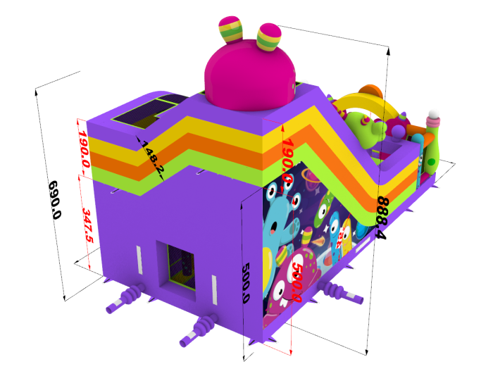 Надувная горка "Семейка монстров" 12*6*9 м 
