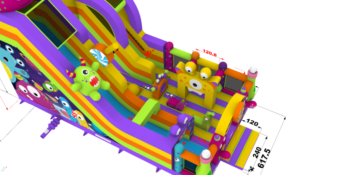 Надувная горка "Семейка монстров" 12*6*9 м 