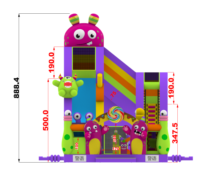 Надувная горка "Семейка монстров" 12*6*9 м 