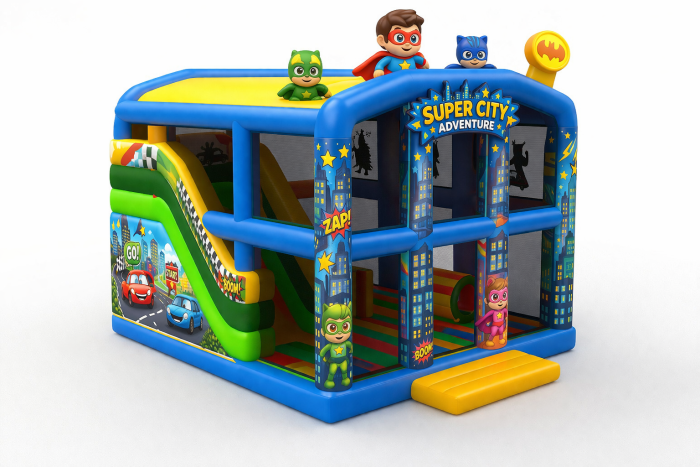 Надувной батут с крышей "Супергерои" 8*7*7м