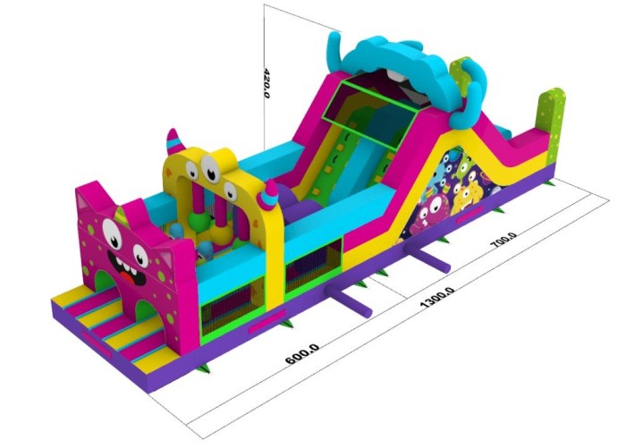 Надувная полоса препятствий "Прыг-скок монстрики" 13*3,3*4,2