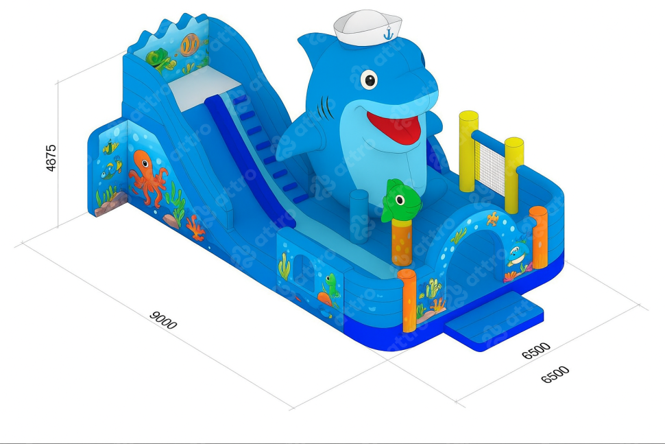 Проект надувного батута «Акуленок» 9*6,5*4,9 м