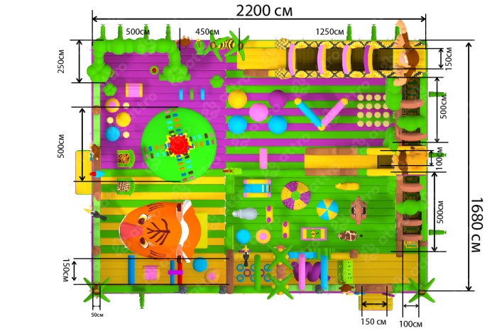Надувная горка "Джунгли" 22*17*13,5 м