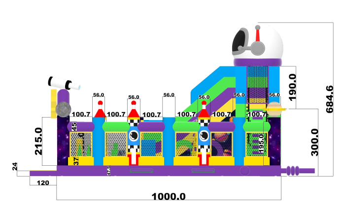 Надувной батут "Космос" 10*7*7 м
