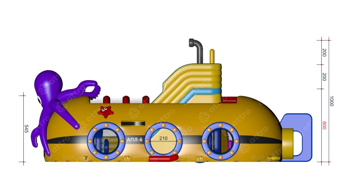 Надувной батут "Субмарина" 20*8*10 м