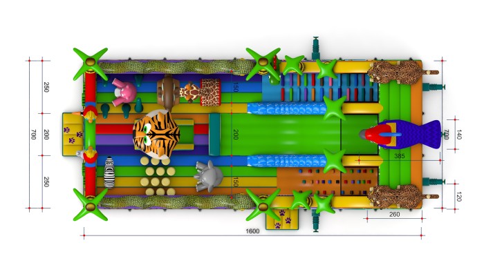 Надувной батут "Джунгли" 16*7*9 м
