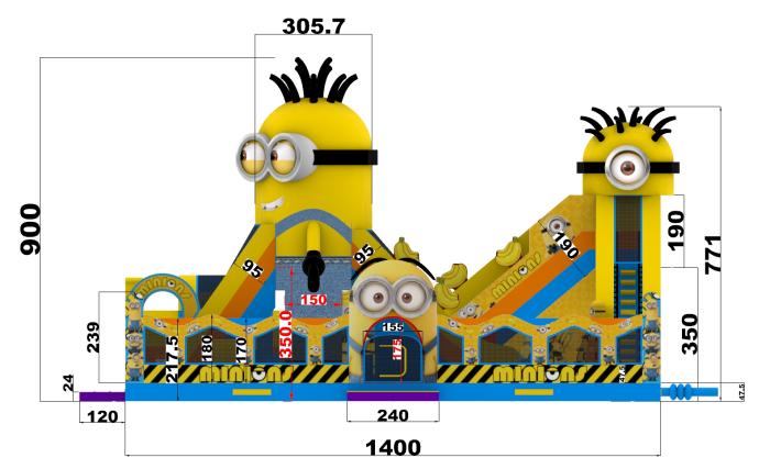 Надувная горка "Эра миньонов" 14*8*9