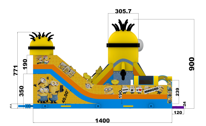 Надувная горка "Эра миньонов" 14*8*9