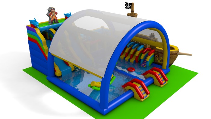 Надувной аквапарк с крышей "Остров пиратов" 15*15*8,2 м