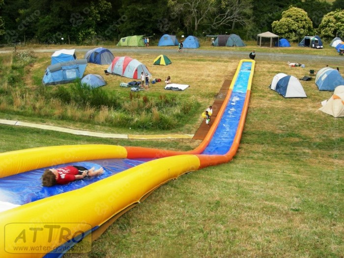 Надувная водная горка "Турбо" на поддуве 3 полосы 