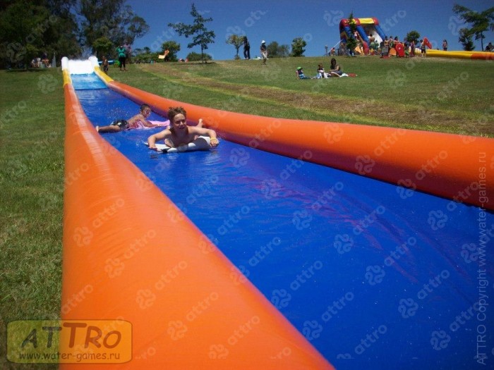 Надувная водная горка "Турбо" на поддуве 3 полосы 