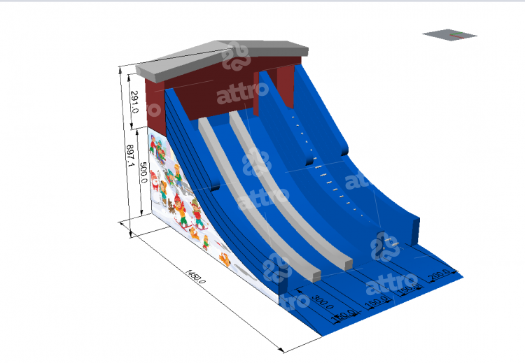 Надувная зимняя горка "Новогодние игры" 14,5*9*9 м