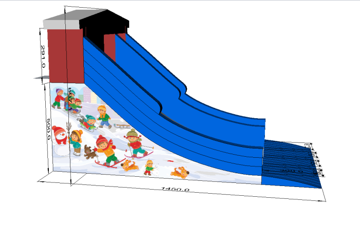 Надувная зимняя горка "Новогодние игры" 14,5*9*9 м