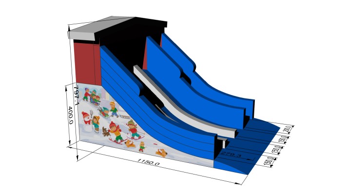 Надувная зимняя горка "Новогодние игры" 11,5*9*8 м