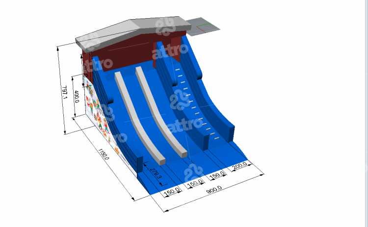 Надувная зимняя горка "Новогодние игры" 11,5*9*8 м