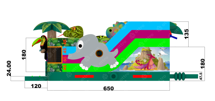 Надувная горка "Остров чудес" 6,5*5*3,2 м 