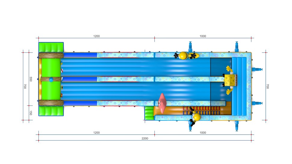 Надувная зимняя горка «Спанч боб» 10*7*9 м