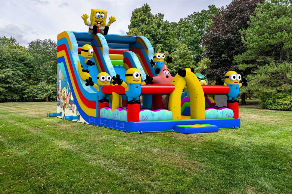 Надувная зимняя горка «Спанч боб» 10*7*9 м