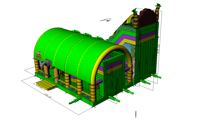 Надувной батут с горкой "Джунгли" 16,5*11*9,3 м