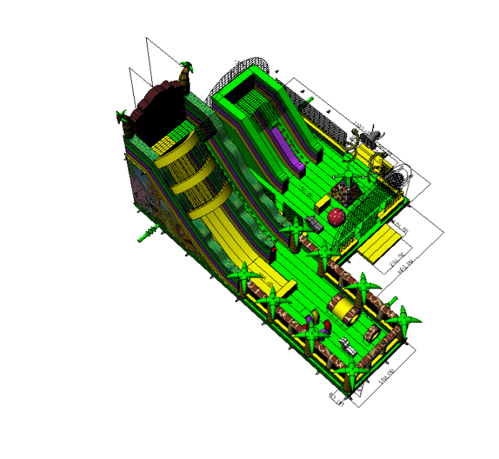 Надувной батут с горкой "Джунгли" 16,5*11*9,3 м