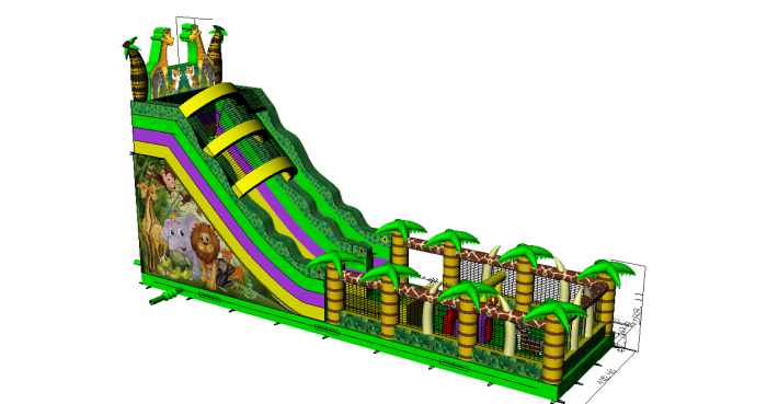 Надувной батут с горкой "Джунгли" 16,5*11*9,3 м