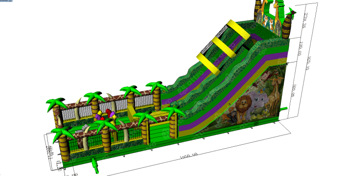 Надувной батут с горкой "Джунгли" 16,5*11*9,3 м