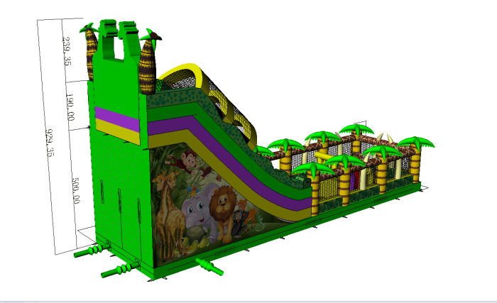 Надувной батут с горкой "Джунгли" 16,5*11*9,3 м