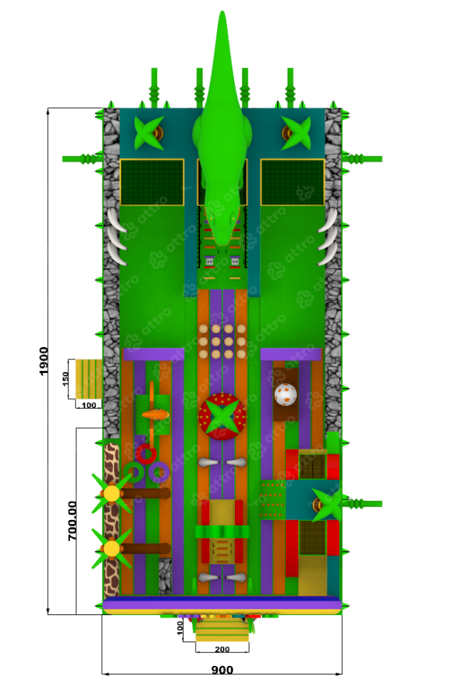 Надувной батут «Остров Динозавров» 19*9*8,2 м 