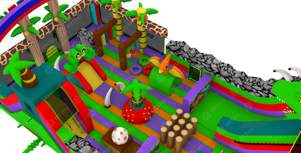 Надувной батут «Остров Динозавров» 19*9*8,2 м 