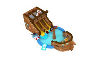 Надувной аквапарк &quot;Пиратский галеон&quot; с круглым бассейном 15,5*8*5,5 м