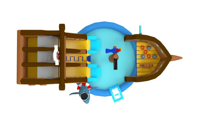 Надувной аквапарк "Пиратский галеон" с круглым бассейном 15,5*8*5,5 м