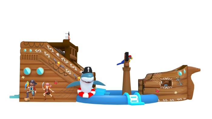 Надувной аквапарк "Пиратский галеон" с круглым бассейном 15,5*8*5,5 м