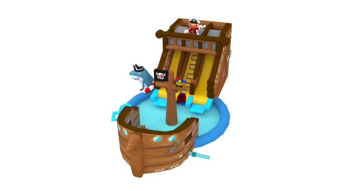 Надувной аквапарк "Пиратский галеон" с круглым бассейном 15,5*8*5,5 м