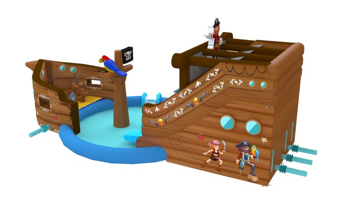 Надувной аквапарк "Пиратский галеон" с круглым бассейном 15,5*8*5,5 м