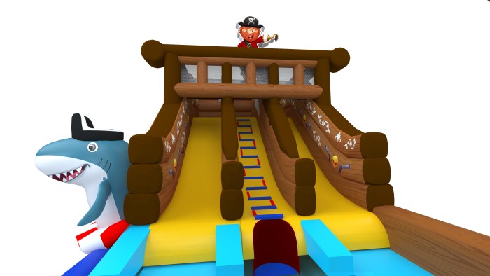 Надувной аквапарк "Пиратский галеон" с круглым бассейном 15,5*8*5,5 м