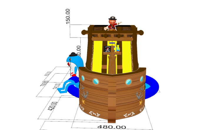 Надувной аквапарк "Пиратский галеон" с круглым бассейном 15,5*8*5,5 м