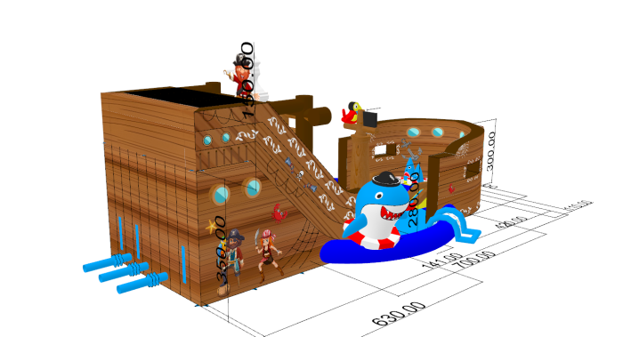 Надувной аквапарк "Пиратский галеон" с круглым бассейном 15,5*8*5,5 м