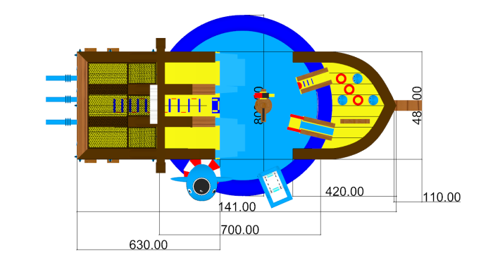 Надувной аквапарк "Пиратский галеон" с круглым бассейном 15,5*8*5,5 м