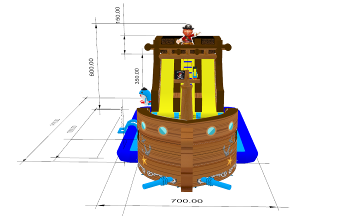 Надувной аквапарк "Пиратский галеон" с прямоугольным бассейном 20*7*6 м