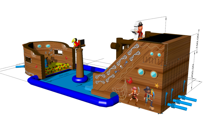 Надувной аквапарк "Пиратский галеон" с прямоугольным бассейном 18*7*6 м