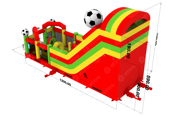 Надувная горка "Спортикус" красный 12*4,3*7 м
