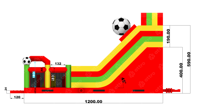 Надувная горка "Спортикус" красный 12*4,3*7 м