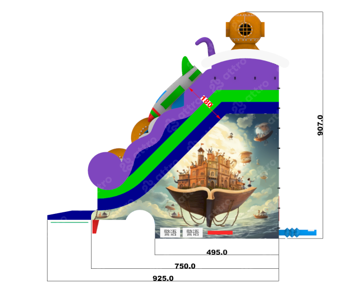 Надувной аквапарк "Пристань Жюль Верн" 21*15*9,1 м