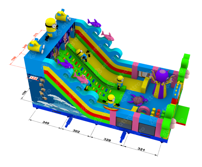 Надувной батут "Миньоны на волнах 3" 14*8*8,4 м 
