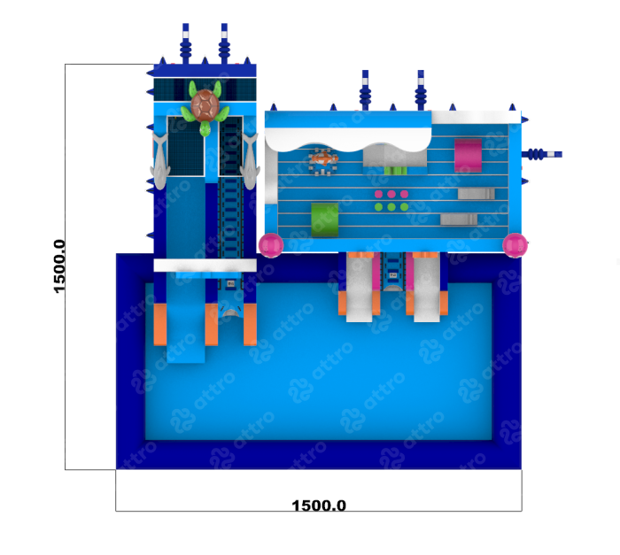 Надувной аквапарк  "Море приключений" 15*15*7,1 м 