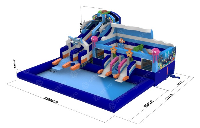 Надувной аквапарк  "Море приключений" 15*15*7,1 м 