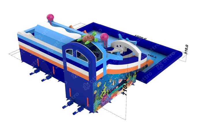 Надувной аквапарк  "Море приключений" 15*15*7,1 м 