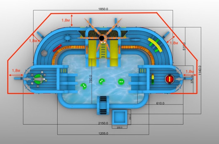 Надувной аквапарк "Маяк" 21,5*11,4*5,7 м